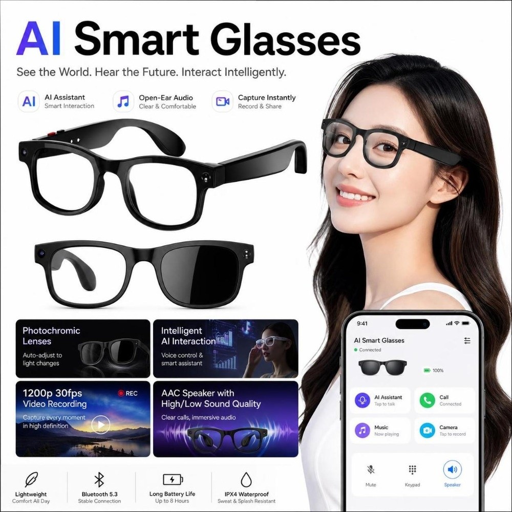 Smart Glasses Lens - 2 in 1 AI Smart Glasses